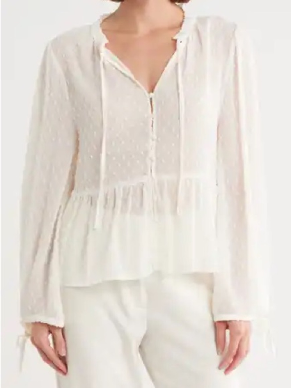 Zara Ivory Swiss Dot Peasant Blouse